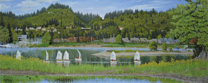 Oil painting of 'Prams' sailing on the Willamette River in Portland Oregon, by Urban Landscape Artist, Phil Fake