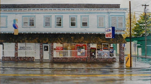 Rainy Day on DIvision Street neighborhood in Portland Oregon, oil on canvas painting by Phil Fake