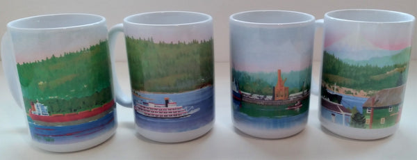 'River View' Panorama Mugs, Set of 4