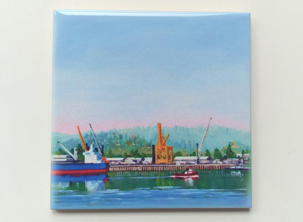 'Ship and Barge' Set of 2 Ceramic Tile Coasters