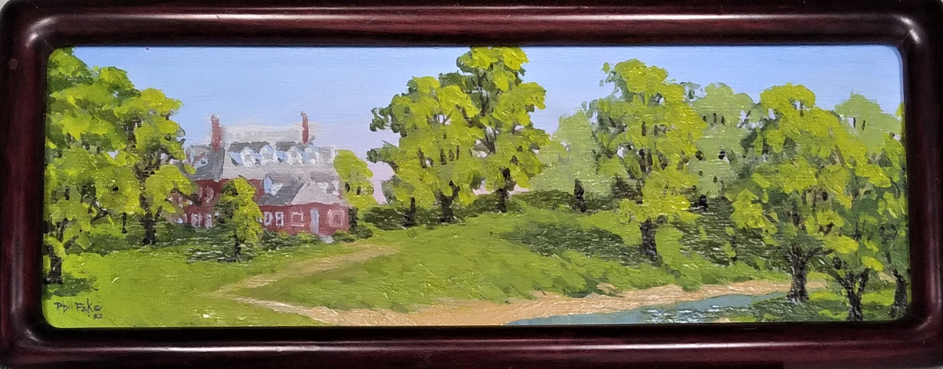 'Red House Landscape' mini oil painting