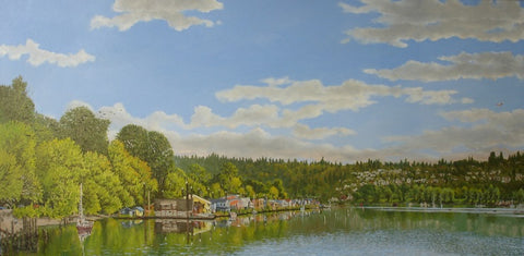 'Pirates of the Willamette River' oil painting on canvas 24"h x 48"w framed