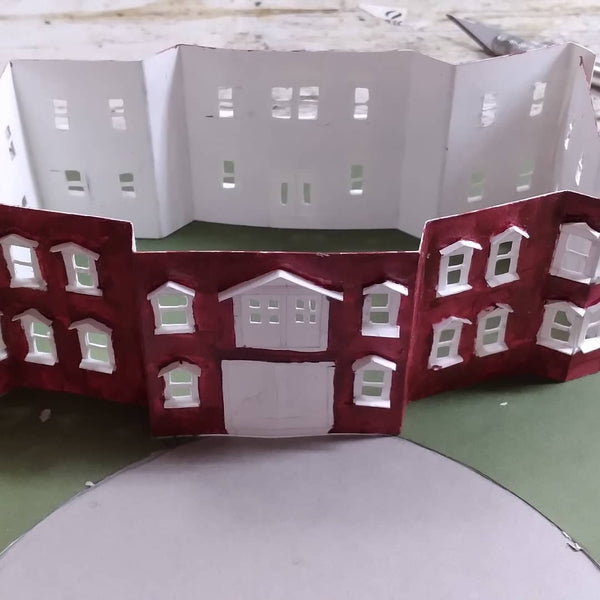  'Red House' maquette being made from paper by Phil Fake