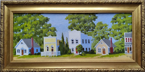 'Neighborhood Row' mini oil painting
