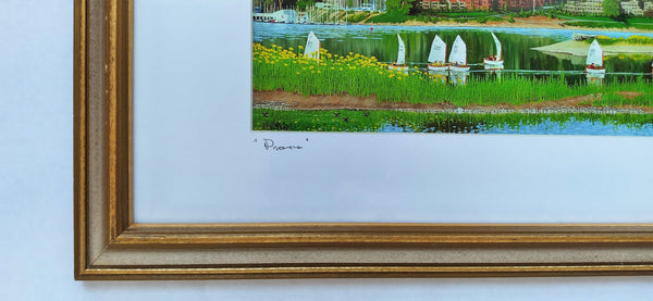 'Prams' print, matted and framed behind glass 14½″h x 26½″w