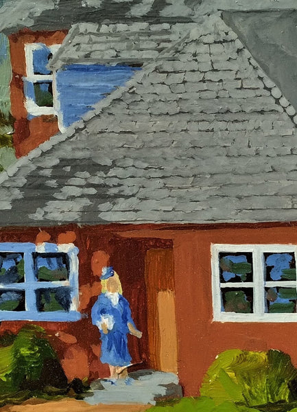 'Red House Back Door' mini oil painting