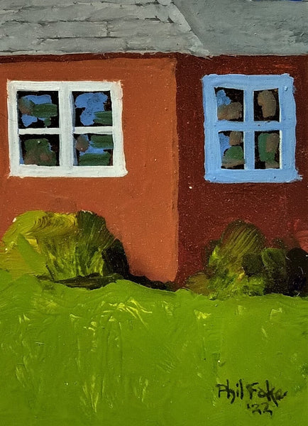'Red House Back Door' mini oil painting