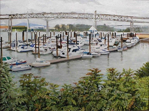 'RiverPlace Marina' oil painting on canvas 18″h x 24″w