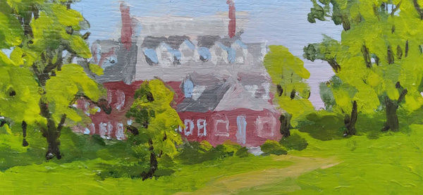 'Red House Landscape' mini oil painting