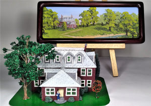 A scratch built paper house and mini oil painting of it, by Phil Fake