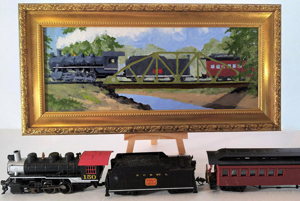'Train Bridge' mini oil painting