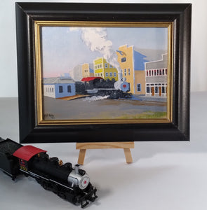 'Train Steam' mini oil painting