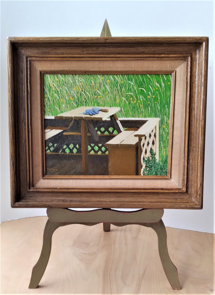 'Garden Table'  oil painting on canvas board 13"h x 15"w framed