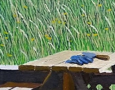 'Garden Table'  oil painting on canvas board 13"h x 15"w framed