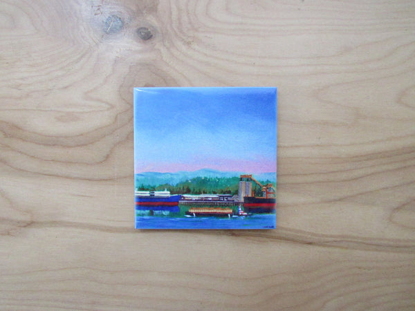 'Barge & Ships' Ceramic Tile Coaster 4¼" x 4¼"