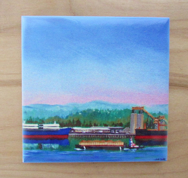 'Barge & Ships' Ceramic Tile Coaster 4¼" x 4¼"