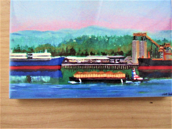 'Barge & Ships' Ceramic Tile Coaster 4¼" x 4¼"