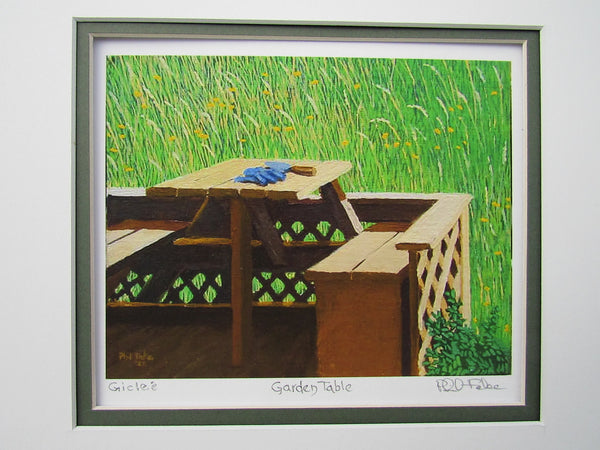 'Garden Table' matted gicleé 14"h x 14"w