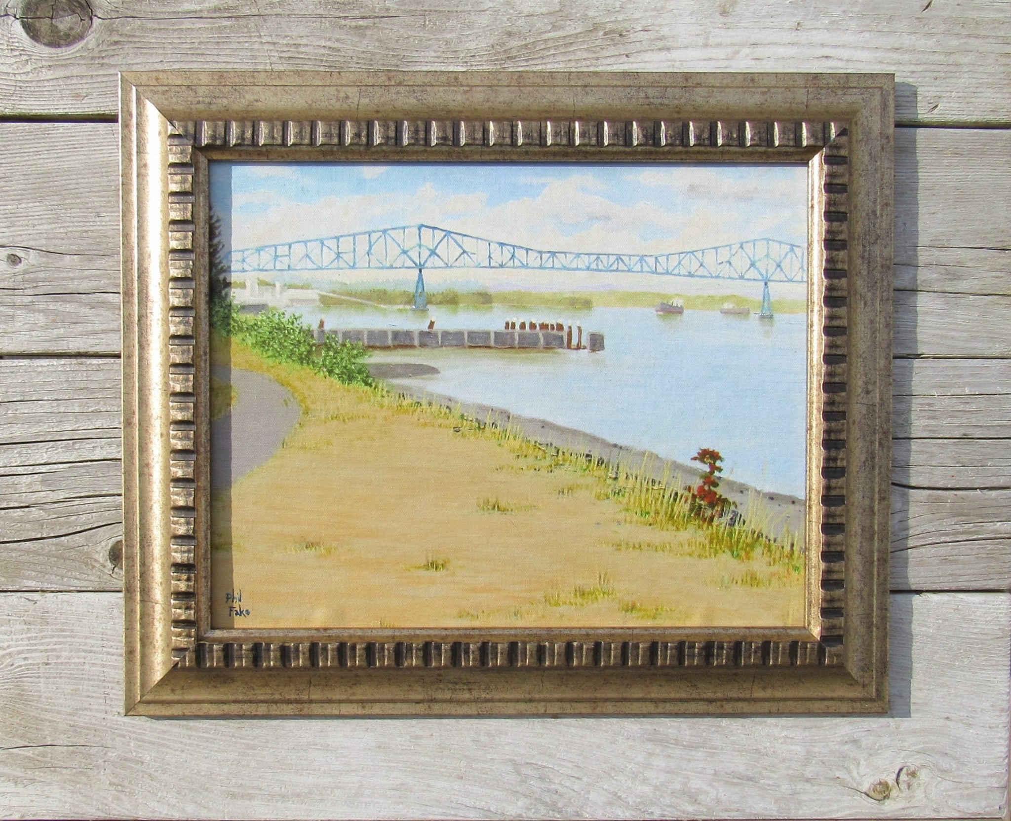 'Lewis & Clark Bridge' gicleé on canvas board 15"h x 18"w framed