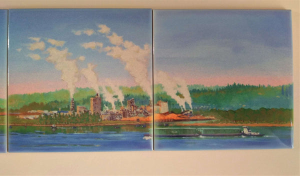 'Along the Columbia River' Ceramic Tiles, Set of 4, One-of-a-Kind