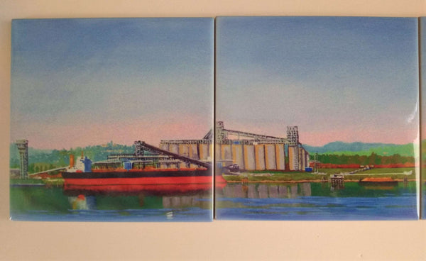'Along the Columbia River' Ceramic Tiles, Set of 4, One-of-a-Kind