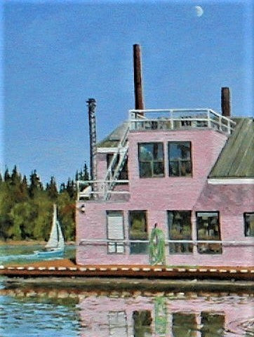 'Pink House' oil painting on canvas 16"h x 36"w