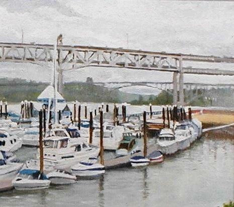 'RiverPlace Marina' oil painting on canvas 18″h x 24″w