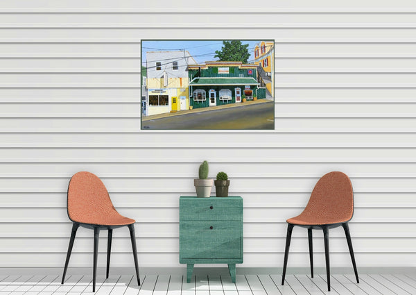'Evergreen Cafe' oil painting on canvas 24"h x 36"w